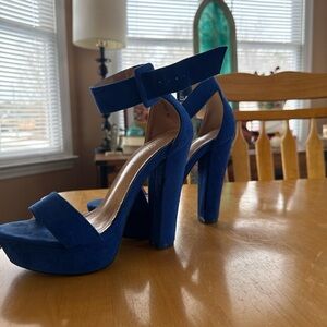 Elegant Blue Suede Women's Heels